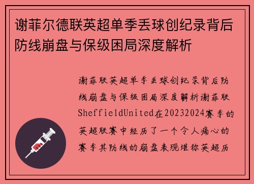 谢菲尔德联英超单季丢球创纪录背后防线崩盘与保级困局深度解析